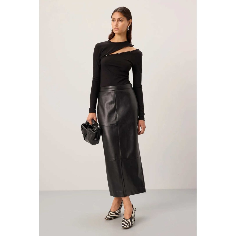 Rosetta Getty Collective Black Vegan Leather Paneled Maxi Skirt Size 8